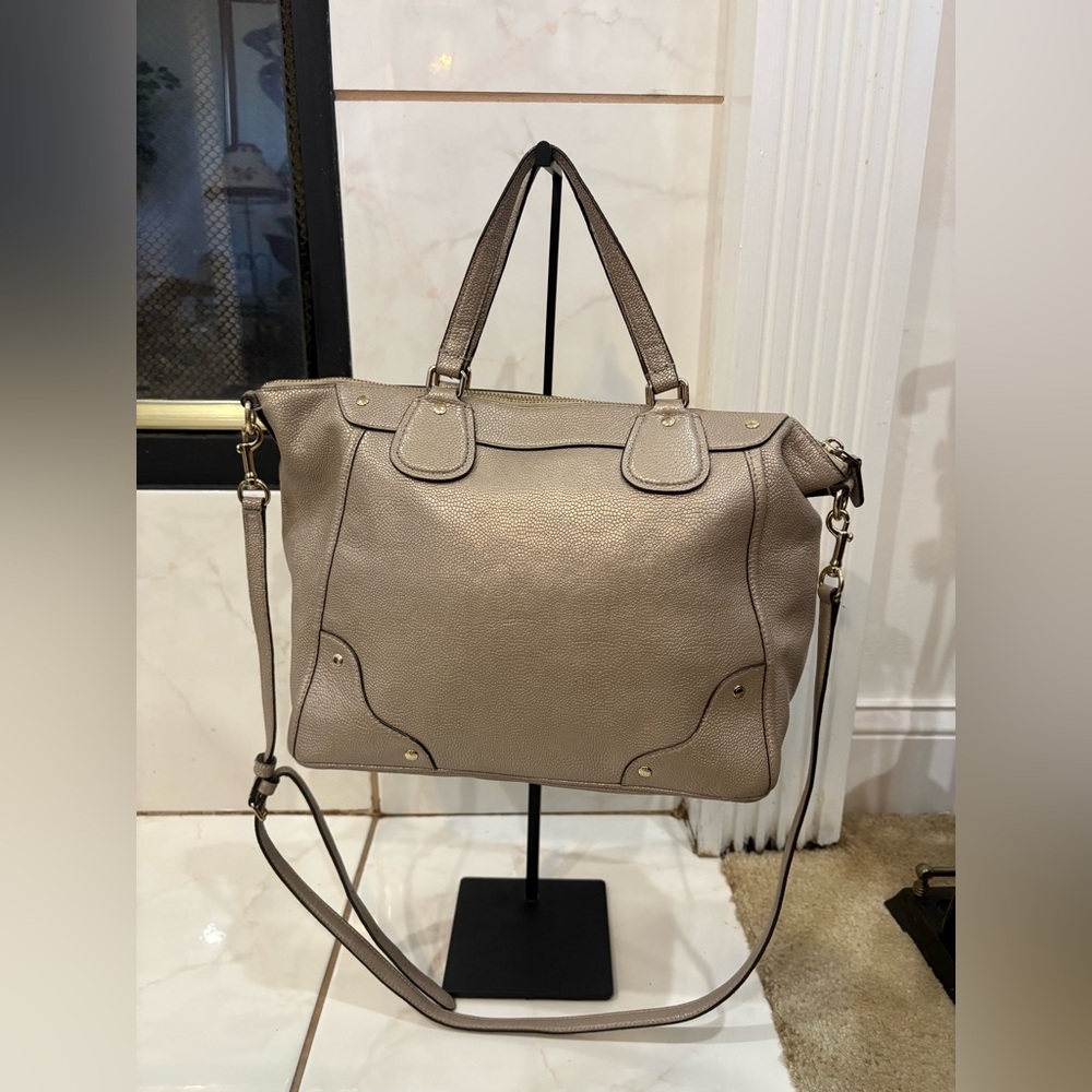 Coach Mickie Satchel Light Metallic Gold Caviar Grain Leather - Picture 3 of 8